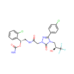 NC(=O)O[C@@H](CNC(=O)Cn1nc(-c2ccc(Cl)cc2)n(C[C@H](O)C(F)(F)F)c1=O)c1ccccc1Cl ZINC000113410331