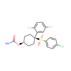 NC(=O)O[C@H]1CC[C@@](c2cc(F)ccc2F)(S(=O)(=O)c2ccc(Cl)cc2)CC1 ZINC000253637913