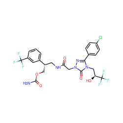 NC(=O)OC[C@@H](CNC(=O)Cn1nc(-c2ccc(Cl)cc2)n(C[C@H](O)C(F)(F)F)c1=O)c1cccc(C(F)(F)F)c1 ZINC000113410185