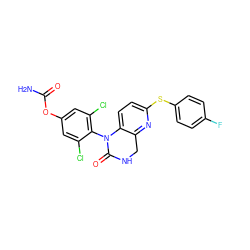 NC(=O)Oc1cc(Cl)c(N2C(=O)NCc3nc(Sc4ccc(F)cc4)ccc32)c(Cl)c1 ZINC000027312404