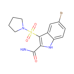 NC(=O)c1[nH]c2ccc(Br)cc2c1S(=O)(=O)N1CCCC1 ZINC000016052527