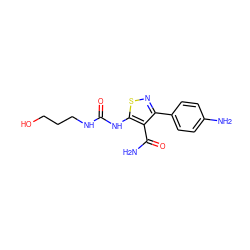 NC(=O)c1c(-c2ccc(N)cc2)nsc1NC(=O)NCCCO ZINC000145681612