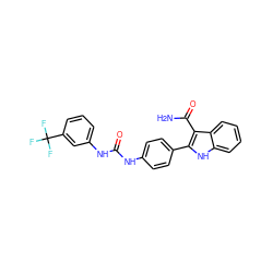 NC(=O)c1c(-c2ccc(NC(=O)Nc3cccc(C(F)(F)F)c3)cc2)[nH]c2ccccc12 ZINC001772580838