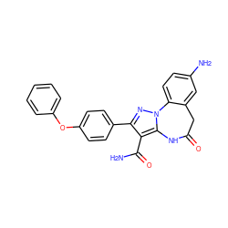 NC(=O)c1c(-c2ccc(Oc3ccccc3)cc2)nn2c1NC(=O)Cc1cc(N)ccc1-2 ZINC001772603101