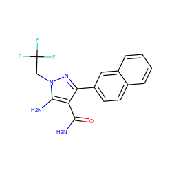 NC(=O)c1c(-c2ccc3ccccc3c2)nn(CC(F)(F)F)c1N ZINC000103252508