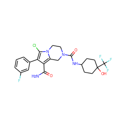 NC(=O)c1c(-c2cccc(F)c2)c(Cl)n2c1CN(C(=O)NC1CCC(O)(C(F)(F)F)CC1)CC2 ZINC001772621523