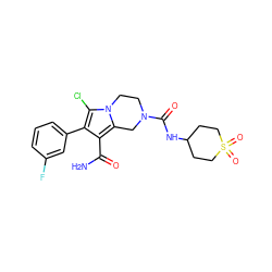 NC(=O)c1c(-c2cccc(F)c2)c(Cl)n2c1CN(C(=O)NC1CCS(=O)(=O)CC1)CC2 ZINC001772603318