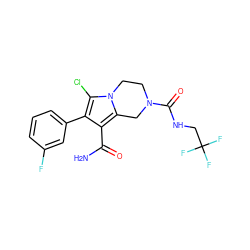 NC(=O)c1c(-c2cccc(F)c2)c(Cl)n2c1CN(C(=O)NCC(F)(F)F)CC2 ZINC000223369926