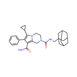 NC(=O)c1c(-c2ccccc2)c(C2CC2)n2c1CN(C(=O)NCC13CC4CC(CC(C4)C1)C3)CC2 ZINC001772653535