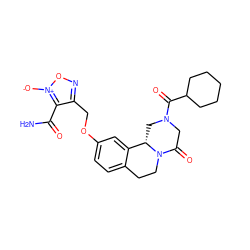 NC(=O)c1c(COc2ccc3c(c2)[C@@H]2CN(C(=O)C4CCCCC4)CC(=O)N2CC3)no[n+]1[O-] ZINC000299824193