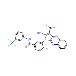 NC(=O)c1c(N)n(-c2cc(C(=O)Nc3cccc(C(F)(F)F)c3)ccc2F)c2nc3ccccc3nc12 ZINC000299824689