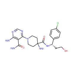 NC(=O)c1c(N)ncnc1N1CCC(N)(C(=O)N[C@@H](CCO)c2ccc(Cl)cc2)CC1 ZINC001772623264