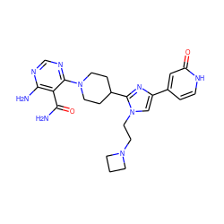 NC(=O)c1c(N)ncnc1N1CCC(c2nc(-c3cc[nH]c(=O)c3)cn2CCN2CCC2)CC1 ZINC001772651531