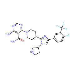 NC(=O)c1c(N)ncnc1N1CCC(c2nc(-c3ccc(F)c(C(F)(F)F)c3)cn2[C@@H]2CCNC2)CC1 ZINC000206948807