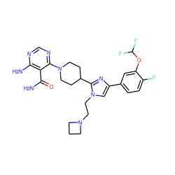 NC(=O)c1c(N)ncnc1N1CCC(c2nc(-c3ccc(F)c(OC(F)F)c3)cn2CCN2CCC2)CC1 ZINC001772600923