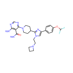 NC(=O)c1c(N)ncnc1N1CCC(c2nc(-c3ccc(OC(F)F)cc3)cn2CCN2CCC2)CC1 ZINC000219095105