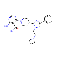 NC(=O)c1c(N)ncnc1N1CCC(c2nc(-c3ccccc3)cn2CCN2CCC2)CC1 ZINC000218704333