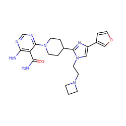 NC(=O)c1c(N)ncnc1N1CCC(c2nc(-c3ccoc3)cn2CCN2CCC2)CC1 ZINC000218785497