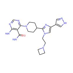 NC(=O)c1c(N)ncnc1N1CCC(c2nc(-c3cn[nH]c3)cn2CCN2CCC2)CC1 ZINC000218703258