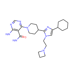 NC(=O)c1c(N)ncnc1N1CCC(c2nc(C3CCCCC3)cn2CCN2CCC2)CC1 ZINC000219118210