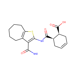 NC(=O)c1c(NC(=O)[C@@H]2CC=CC[C@@H]2C(=O)O)sc2c1CCCCC2 ZINC000004019126