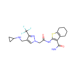 NC(=O)c1c(NC(=O)Cn2cc(CNC3CC3)c(C(F)(F)F)n2)sc2c1CCCC2 ZINC000064549153