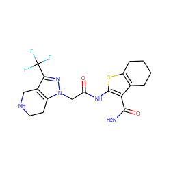 NC(=O)c1c(NC(=O)Cn2nc(C(F)(F)F)c3c2CCNC3)sc2c1CCCC2 ZINC000064548659