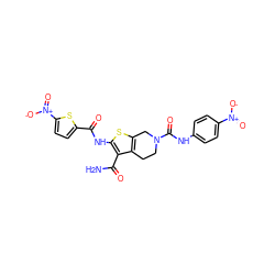 NC(=O)c1c(NC(=O)c2ccc([N+](=O)[O-])s2)sc2c1CCN(C(=O)Nc1ccc([N+](=O)[O-])cc1)C2 ZINC000103257802