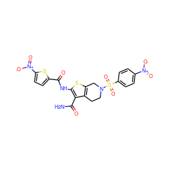 NC(=O)c1c(NC(=O)c2ccc([N+](=O)[O-])s2)sc2c1CCN(S(=O)(=O)c1ccc([N+](=O)[O-])cc1)C2 ZINC000103257844