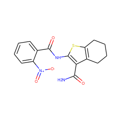 NC(=O)c1c(NC(=O)c2ccccc2[N+](=O)[O-])sc2c1CCCC2 ZINC000000038742