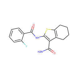 NC(=O)c1c(NC(=O)c2ccccc2F)sc2c1CCCC2 ZINC000000079845