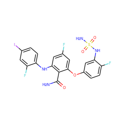 NC(=O)c1c(Nc2ccc(I)cc2F)cc(F)cc1Oc1ccc(F)c(NS(N)(=O)=O)c1 ZINC000653798268