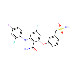 NC(=O)c1c(Nc2ccc(I)cc2F)cc(F)cc1Oc1cccc(CS(N)(=O)=O)c1 ZINC000096905633