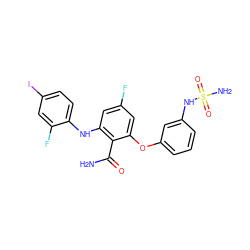 NC(=O)c1c(Nc2ccc(I)cc2F)cc(F)cc1Oc1cccc(NS(N)(=O)=O)c1 ZINC000096905632