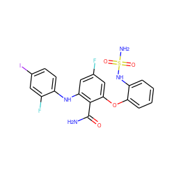 NC(=O)c1c(Nc2ccc(I)cc2F)cc(F)cc1Oc1ccccc1NS(N)(=O)=O ZINC000653845325