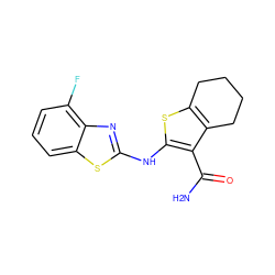 NC(=O)c1c(Nc2nc3c(F)cccc3s2)sc2c1CCCC2 ZINC000004137678