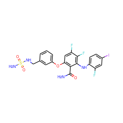 NC(=O)c1c(Oc2cccc(CNS(N)(=O)=O)c2)cc(F)c(F)c1Nc1ccc(I)cc1F ZINC000116818775