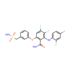 NC(=O)c1c(Oc2cccc(CS(N)(=O)=O)c2)cc(F)c(F)c1Nc1ccc(I)cc1F ZINC000653790512