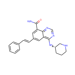 NC(=O)c1cc(/C=C/c2ccccc2)cc2c(N[C@H]3CCCNC3)ncnc12 ZINC000114348115