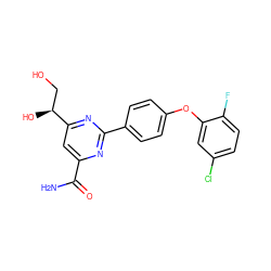 NC(=O)c1cc([C@@H](O)CO)nc(-c2ccc(Oc3cc(Cl)ccc3F)cc2)n1 ZINC000146439642