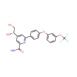 NC(=O)c1cc([C@H](O)CO)cc(-c2ccc(Oc3cccc(OC(F)(F)F)c3)cc2)n1 ZINC000114602333