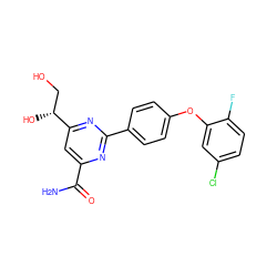 NC(=O)c1cc([C@H](O)CO)nc(-c2ccc(Oc3cc(Cl)ccc3F)cc2)n1 ZINC000146439864