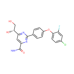 NC(=O)c1cc([C@H](O)CO)nc(-c2ccc(Oc3ccc(Cl)cc3F)cc2)n1 ZINC000146453677