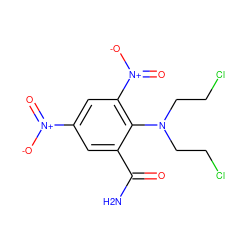 NC(=O)c1cc([N+](=O)[O-])cc([N+](=O)[O-])c1N(CCCl)CCCl ZINC000005580312