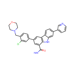 NC(=O)c1cc(-c2ccc(CN3CCOCC3)c(Cl)c2)cc2c1[nH]c1cc(-c3cccnc3)ccc12 ZINC000113201677