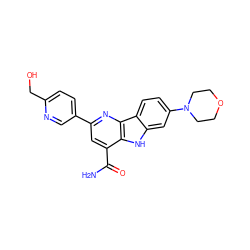 NC(=O)c1cc(-c2ccc(CO)nc2)nc2c1[nH]c1cc(N3CCOCC3)ccc12 ZINC000113196281