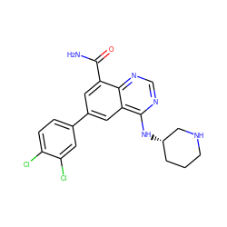 NC(=O)c1cc(-c2ccc(Cl)c(Cl)c2)cc2c(N[C@H]3CCCNC3)ncnc12 ZINC000114348292