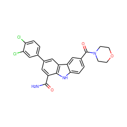 NC(=O)c1cc(-c2ccc(Cl)c(Cl)c2)cc2c1[nH]c1ccc(C(=O)N3CCOCC3)cc12 ZINC000113198251