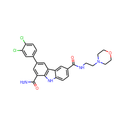 NC(=O)c1cc(-c2ccc(Cl)c(Cl)c2)cc2c1[nH]c1ccc(C(=O)NCCN3CCOCC3)cc12 ZINC000113201502