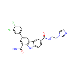 NC(=O)c1cc(-c2ccc(Cl)c(Cl)c2)cc2c1[nH]c1ccc(C(=O)NCCn3ccnc3)cc12 ZINC000113262122